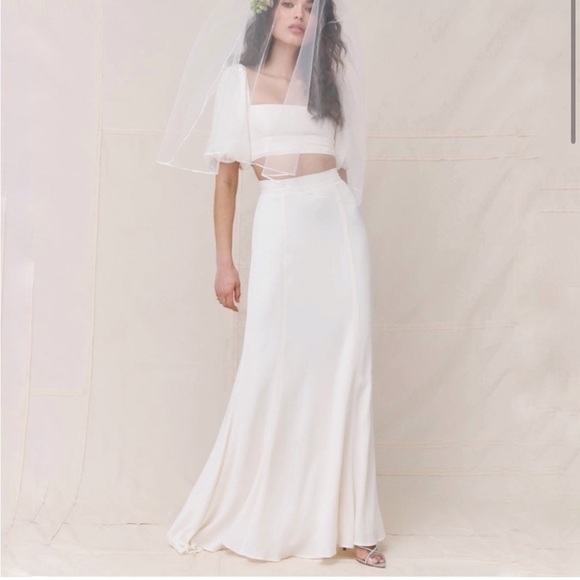 LIMITED EDITION Reformation Brynna Two Piece Wedding Crop Top Skirt Dress Set - Picture 4 of 10